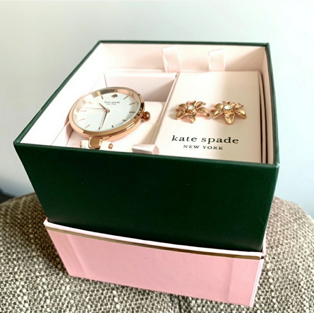 NWT Kate Spade rosegold tone watch earring set - Picture 6 of 6